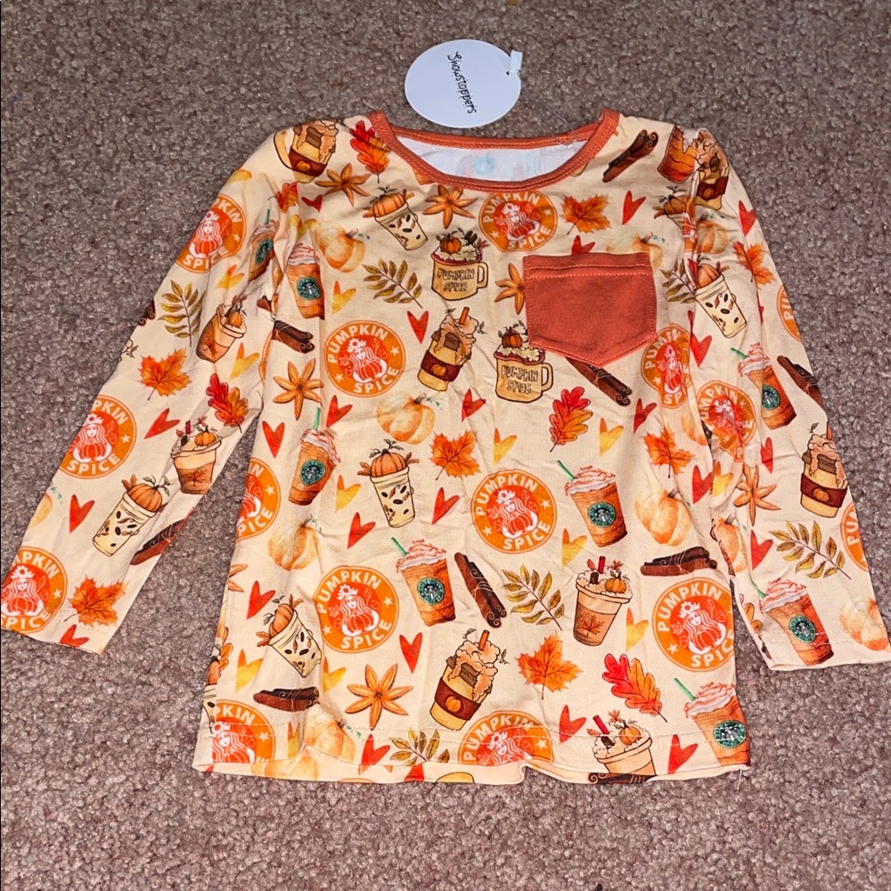 Pumpkin Spice Kids Long Sleeve Tee - Orange & Cream